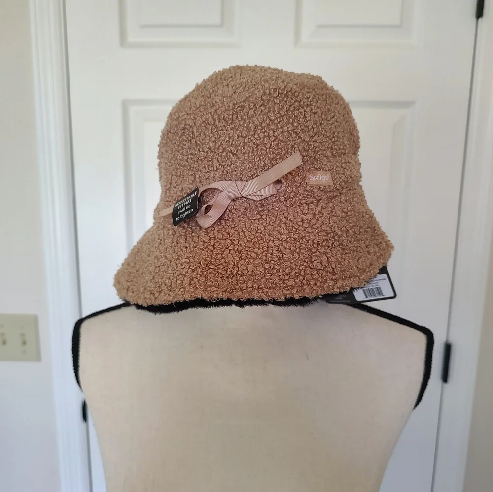 Sprigs Reversible Adjustable Bucket Hat Black And Carmel NWT